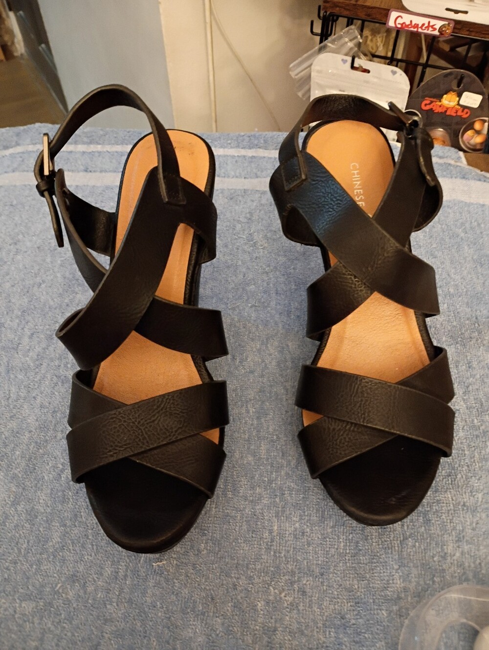 Chinese Laundry Black Crisscross Ankle-Strap Sandals